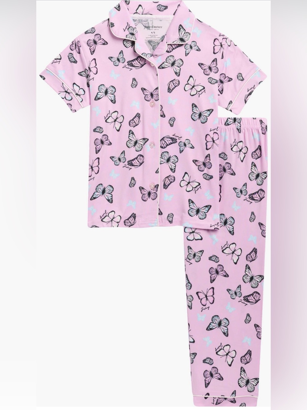 Juicy Couture Kids' Butterfly Peached Jersey Two-Piece Pajamas size 10/12